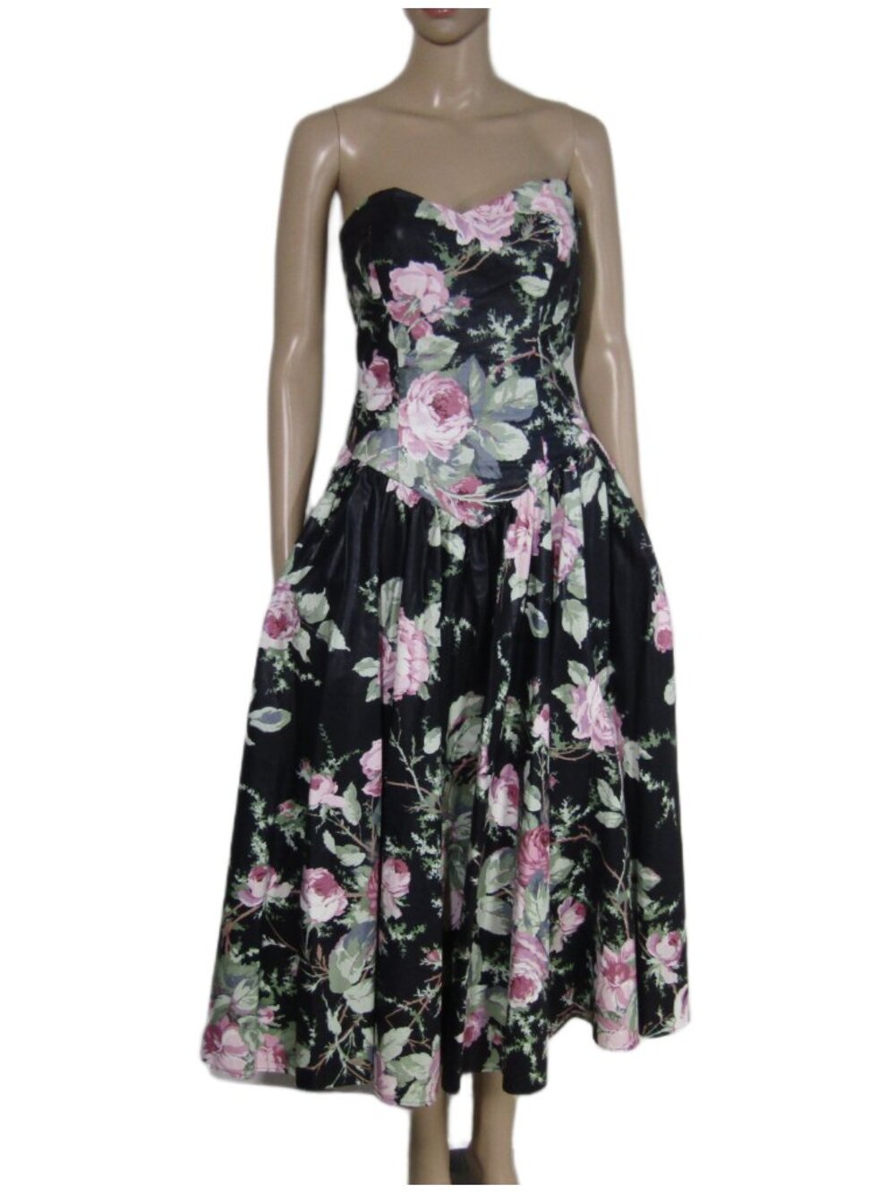 VTG S. G. Gilbert I MAGNIN Cottagecore Romantic Roses Floral Strapless Dress S